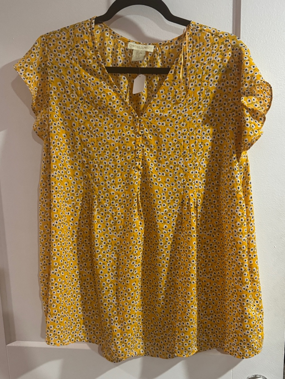 Cynthia Rowley Yellow Floral Cap-Sleeve Blouse